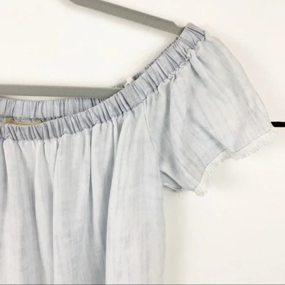 CLOTH & STONE Elastic Collar Off The Shoulder Chambray Mini Dress Size Small - Picture 3 of 8